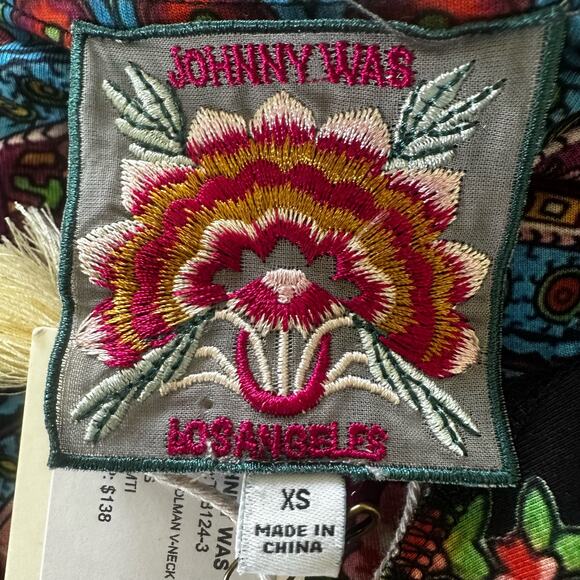 JOHNNY WAS Top Womens XS Black Floral Spark Dolman Stretch Jersey Bohemian - Picture 6 of 10